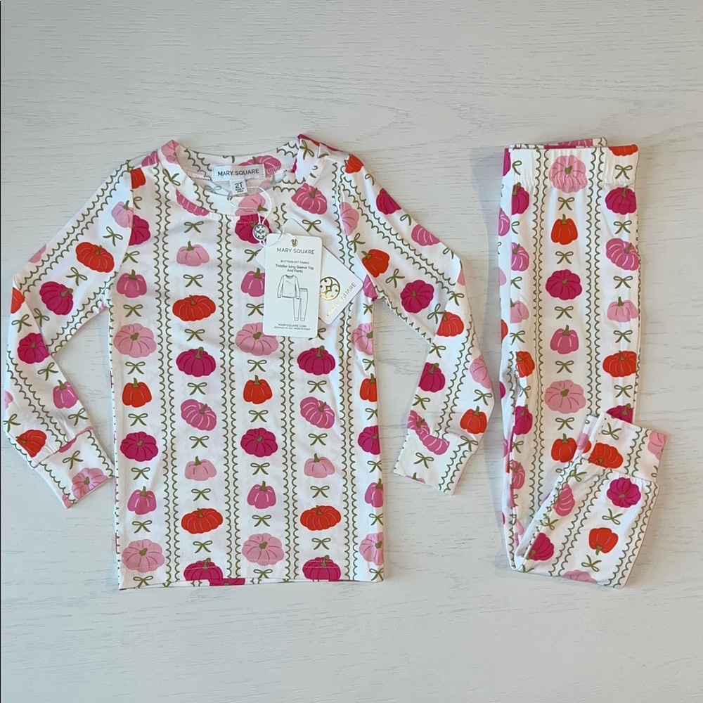 Mary Square Toddler Girl Pink Pumpkin Pajama Set 2T 3T 4T